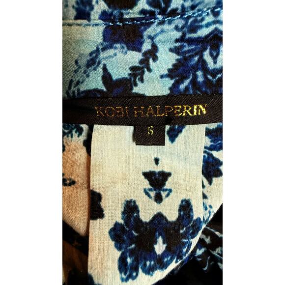 Kobi Halperin Lulu Blouse Long Sleeves Button Down Shirt Blue Floral Print Sz S - Picture 9 of 10
